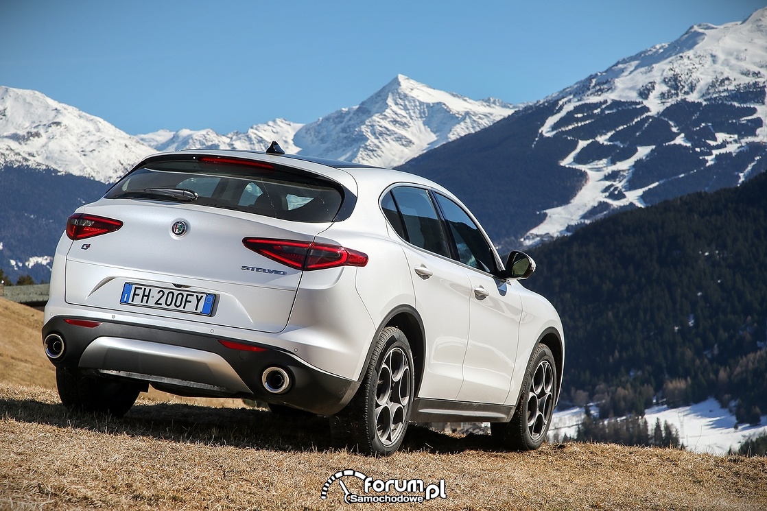 Alfa Romeo Stelvio, tył, góry, zima