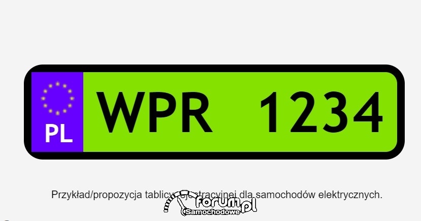 Tablica rejestracyjna - samochody elektryczne, przykład