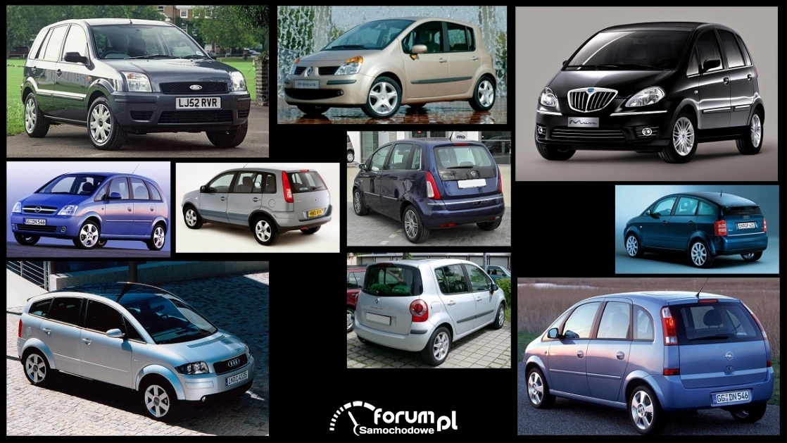 Porównanie: Audi A2, Ford Fusion, Lancia Musa, Opel Meriva A, Renault Modus