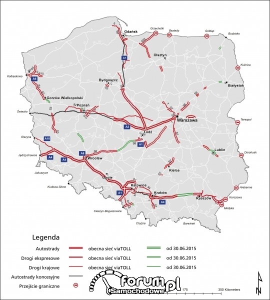 Elektroniczny System Poboru Opłat viaTOLL - rozszerzenie 30 czerwca 2015, mapka