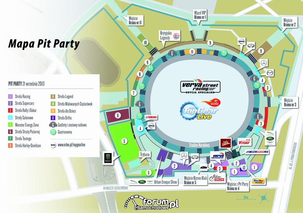 Mapa Pit Party - Top Gear Live, Stadion Narodowy w Warszawie