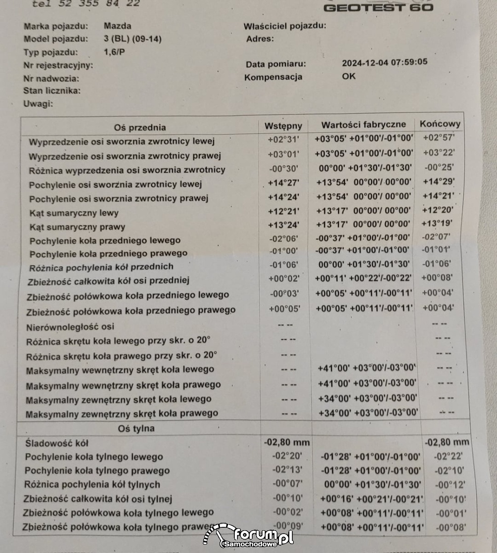 Geometria Mazda 3 BL 2012 (V1)